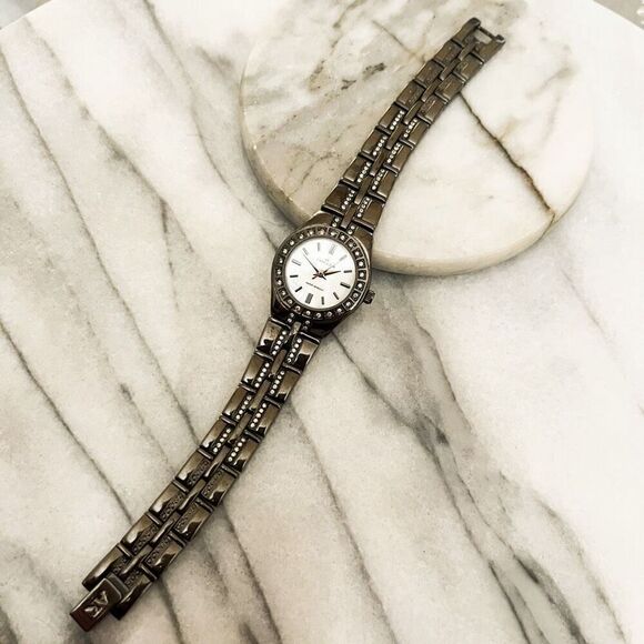 Anne Klein Watch - Gunmetal, Crystal Accent, Stainless Steel, Quartz Movement - Picture 1 of 6